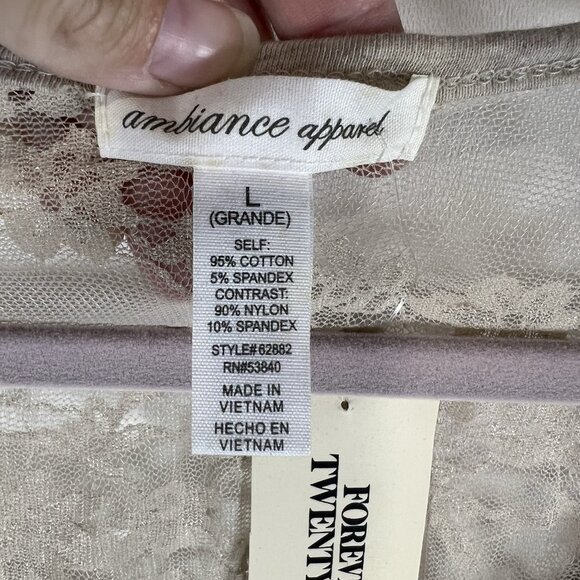 Forever 21 Lace Back Top Tan Women’s Size Large‎ NWT Long Sleeve Casual - Picture 4 of 8